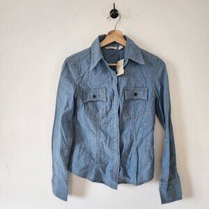 Womens NWT American Eagle Denim Chambray Snap Button Long Sleeve Shirt 0